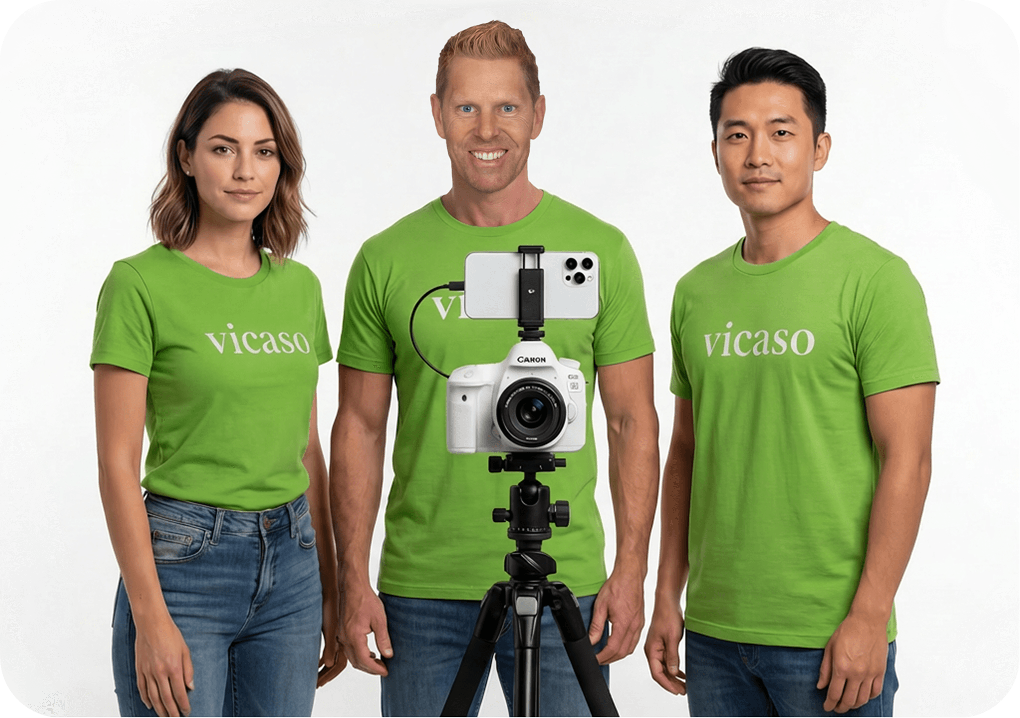 Vicaso current team — Rebecca, Sky, and Ali