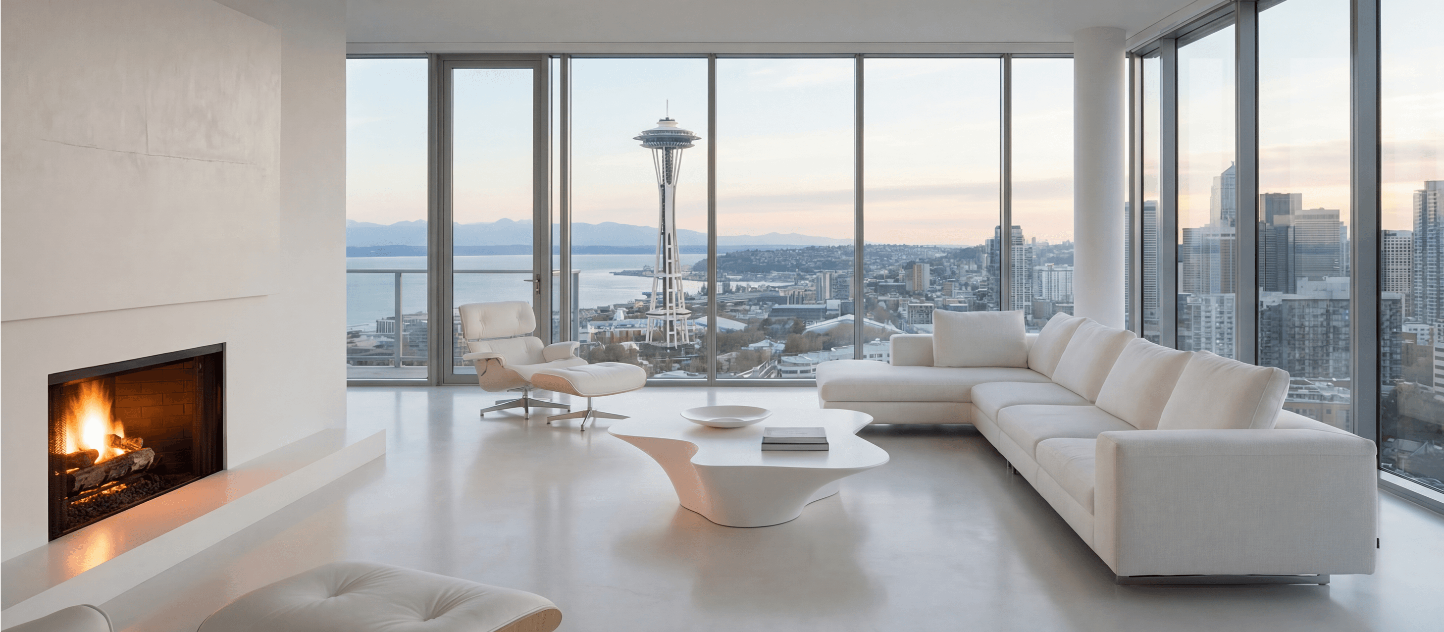 Luxury living room with city views — Vicaso real estate photography